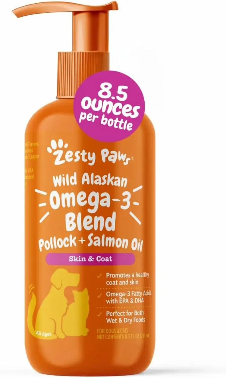 Zesty Paws Wild Alaskan Omega-3 Oil 8.5 oz – Skin & Coat Support for Pets Wags & Whiskers Pet Supply