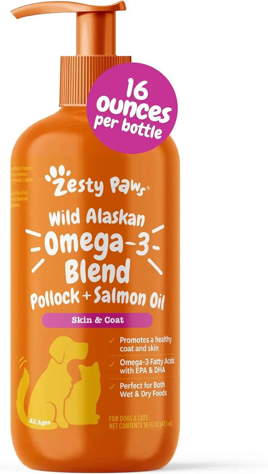Zesty Paws Wild Alaskan Omega-3 Oil 8.5 oz – Skin & Coat Support for Pets Wags & Whiskers Pet Supply